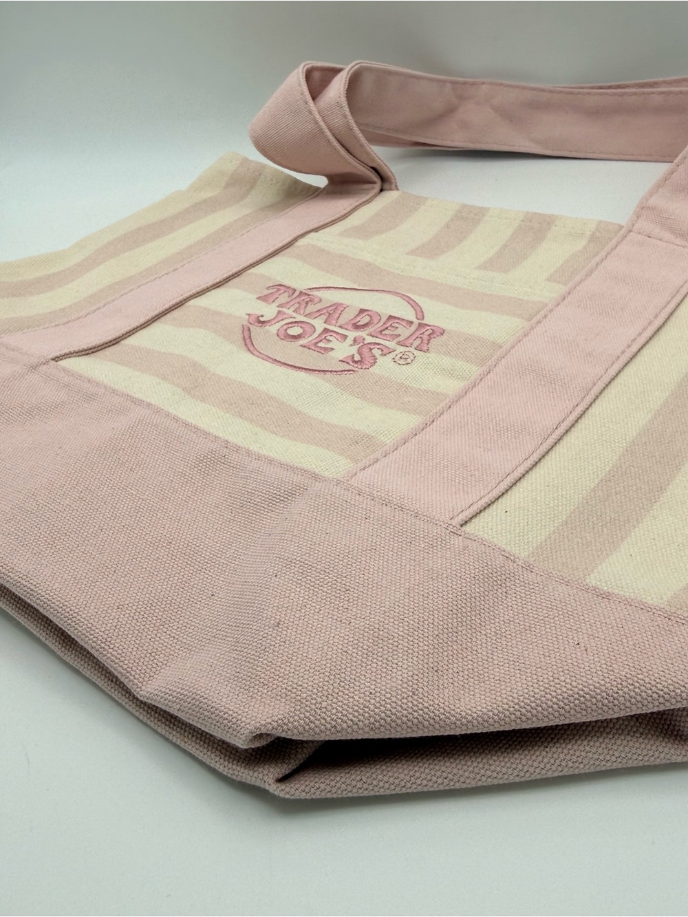 Trader Joe’s Limited Edition Mini Canvas Stripe Tote in Pastel Pink - Picture 7 of 9